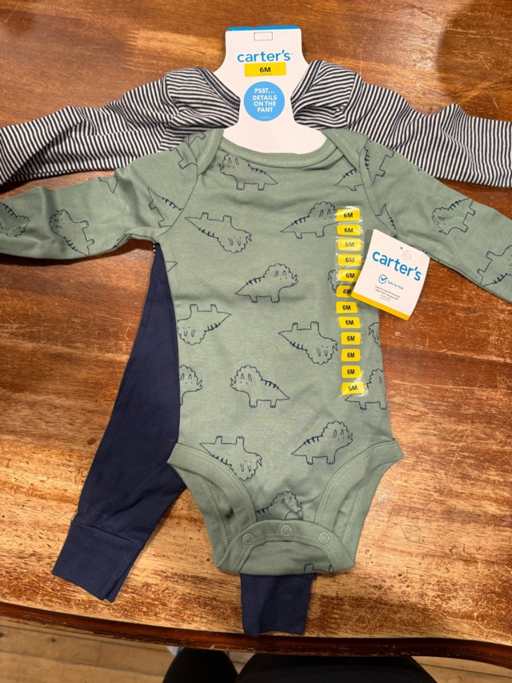 Carter's Sage Green Dino & Navy Trim Long-Sleeve One-Piece